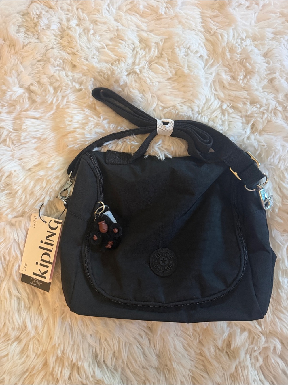Kipling Black Nylon Lunch Bag with Monkey Charm